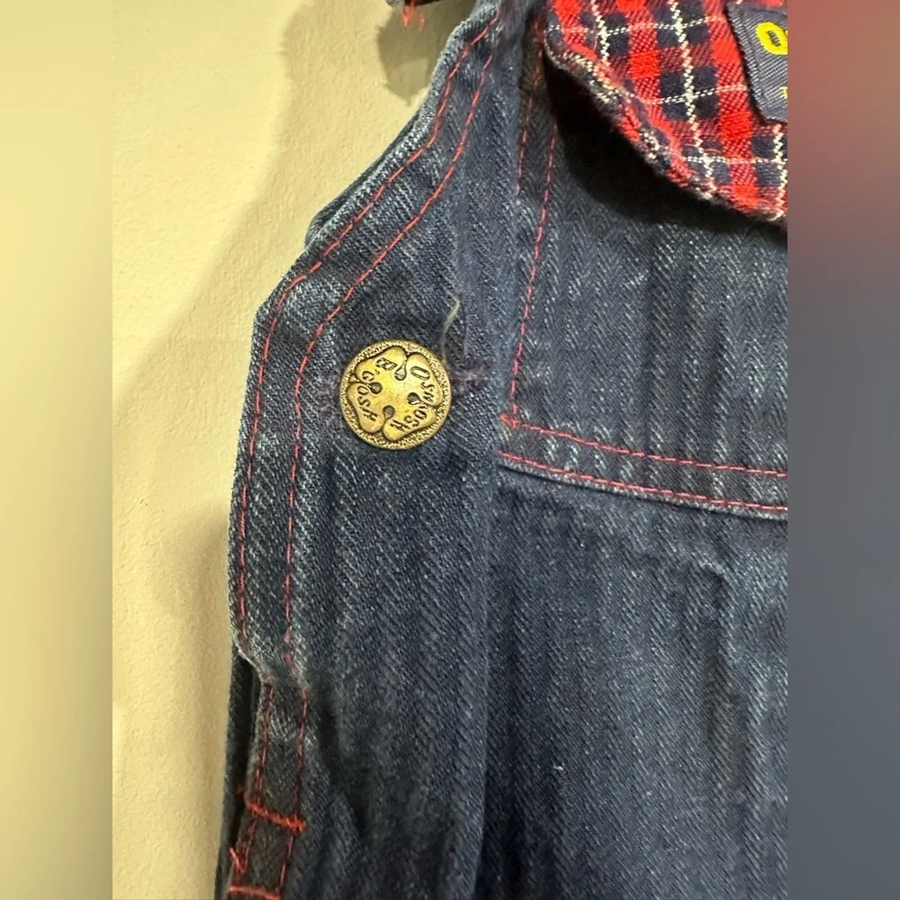 Vintage OshKosh B’Gosh Vestbak USA Plaid Overalls 6/9 months Pinstripe USA